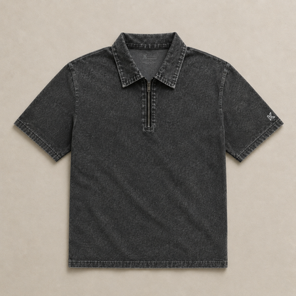 Kalvastra Acid Wash Zip Polo Shirt