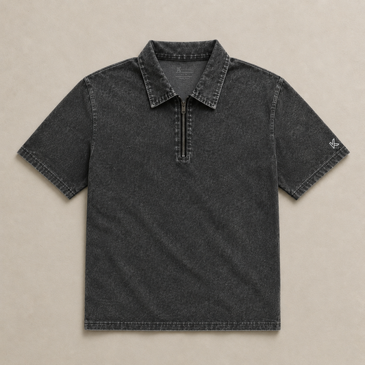 Kalvastra Acid Wash Zip Polo Shirt